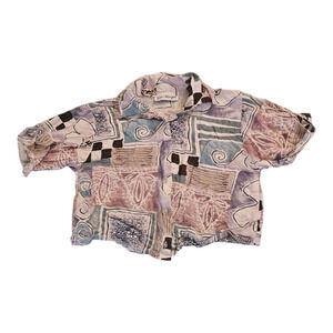 Jeri Marque Medium Button Up Multicolor Short Sleeve Cropped Shirt